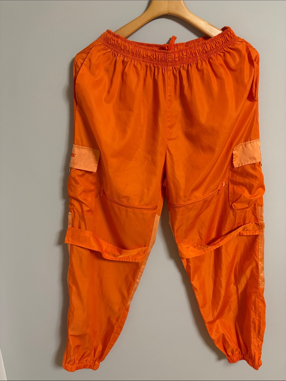 Frankie Collective F1 Neon Orange Cargo Parachute Pants Straps Size XL
